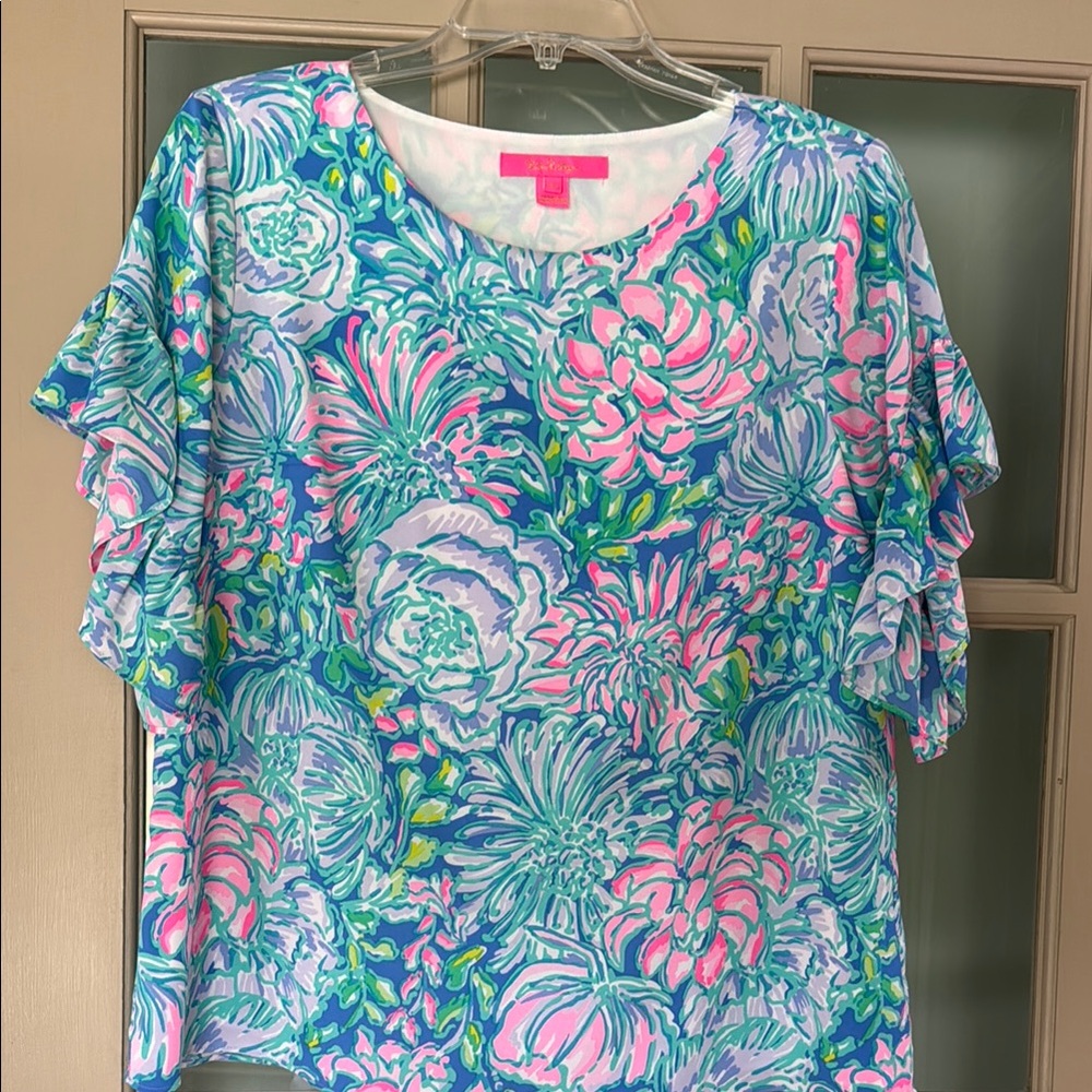 Lilly Pulitzer Blue Boxy Ruffled Blouse